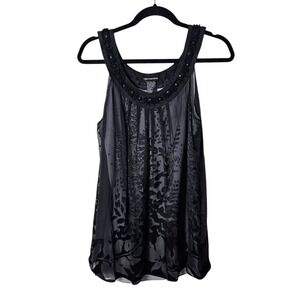VTG Quotation S Silk Rayon Camisole Burnout Velvet Black Beaded Lined Y2K